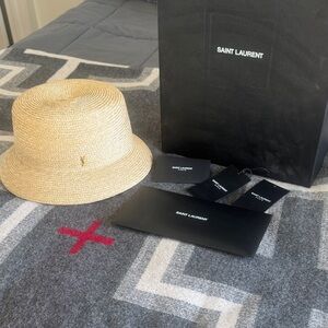Saint Laurent Natural Bucket Straw Hat